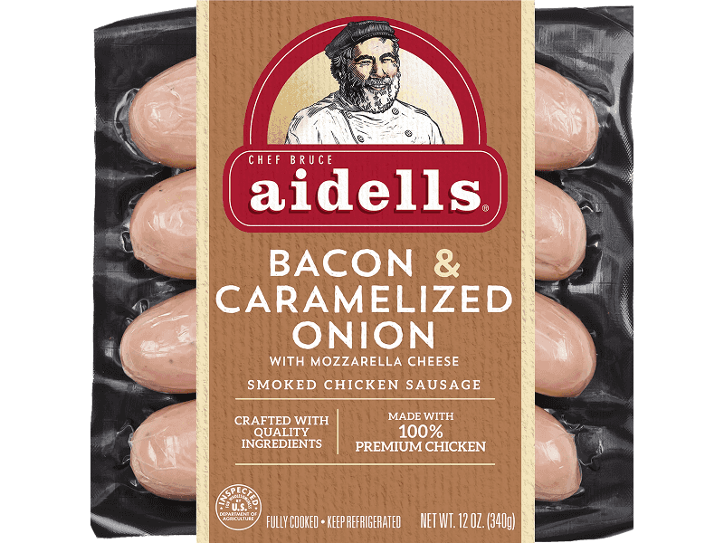 BACON & CARAMELIZED ONION SMOKED CHICKEN SAUSAGE WITH MOZZARELLA CHEESE