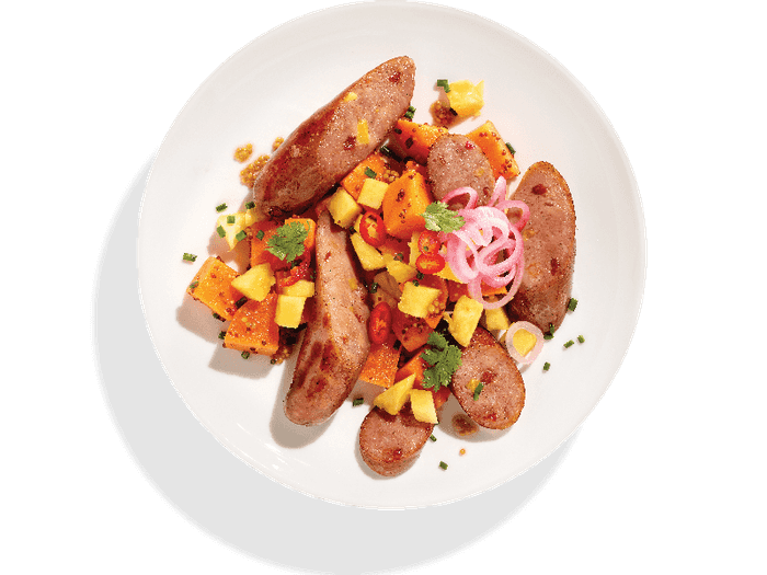 Aidells Sweet Potato Salad with Grilled Pineapple & Bacon Sausage